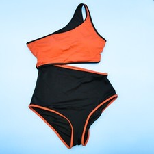 Victorias Secret Medium One Piece Swimsuit Black/Burnt Orange One Shoulder Swim