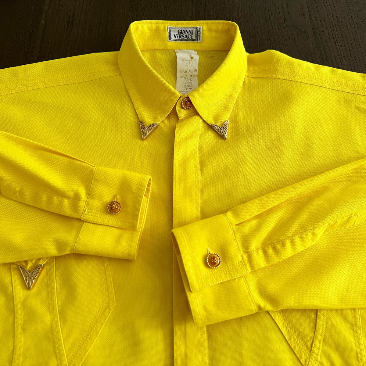 GIANNI VERSACE イエローポロシャツ GIANNI VERSACE yellow western shirt w/ metal tips size 50