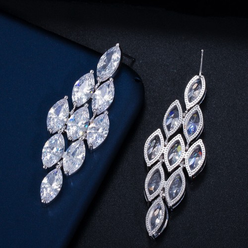 Dazzling Cubic Zirconia Silver Plated Chandelier Drop Earrings for Women Wedding - Picture 3 of 5
