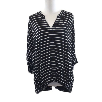Akemi + Kin Anthro Black White Stripe Twisted Front Top Womens XS Tie Sleeve