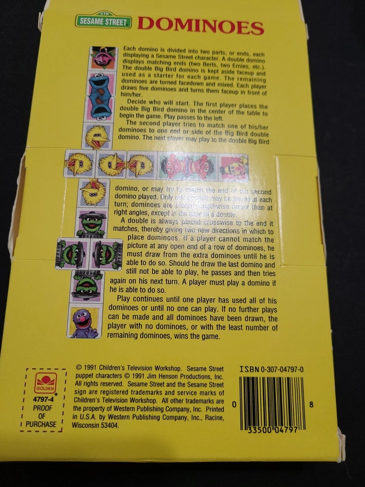Juego completo vintage de dominó de Plaza Sésamo de Golden 1991 Big Bird Ernie nuevo Foto 2 de 4