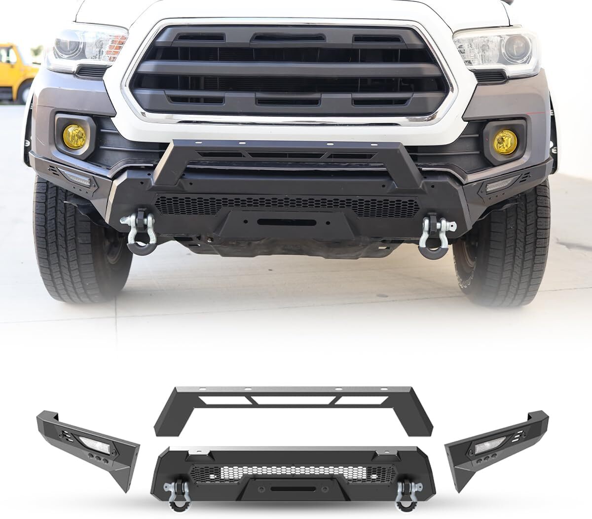 Steel Front Bumper For 2016-2023 Toyota Tacoma w/Turn Signal Light+D-Rings Black