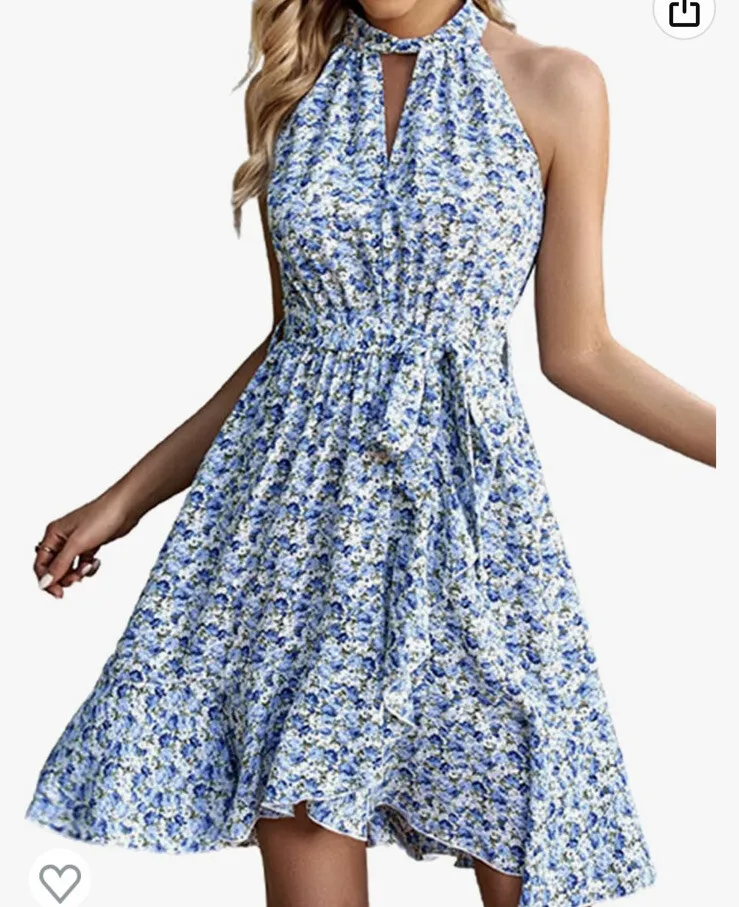 Summer Dress for Women Chiffon Skirt Sleeveless Halter Dresses XL Flowy  Ruffle
