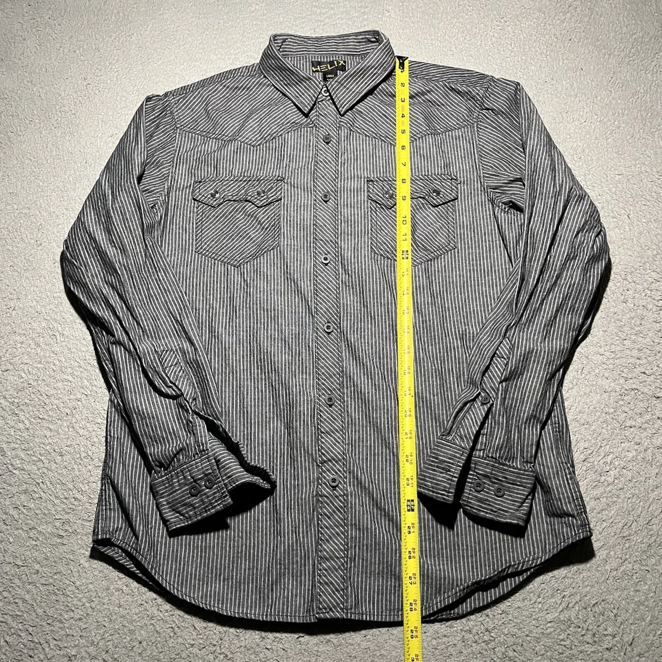 Camisa Helix Para Hombres Grande Gris Rayas Diente de Sierra Bolsillo Western Manga Larga Foto 2 de 4
