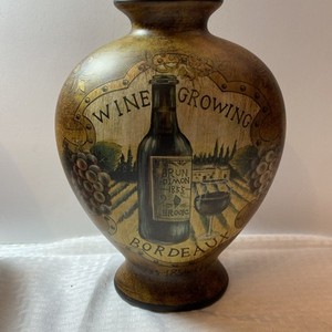 Wine Country Ceramic Decor Pot Vase Flat Jar Painted Vine Growing Bordeaux 1855