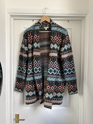 Schlammblume Damen mehrfarbiger Strick Cardigan Größe 12 Grobstrick Azteken Tribal Hippie