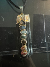 Black Tourmaline Pendant with Chakra Stones; Silver Accent 2