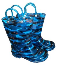 Western Chief Youth Light Up PVC Navy Rain Shark Camo Boots Toddler Size US 9