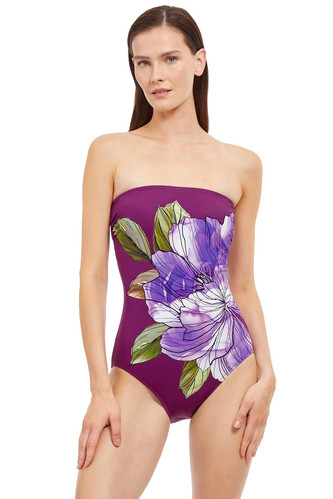 Women's Standard Wild Flower Bandeau Piece, Plum/Multicolor