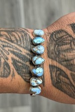 STERLING SILVER GOLDEN HILLS TURQUOISE 7 STONE STACKER CLUSTER CUFF BRACELET 925