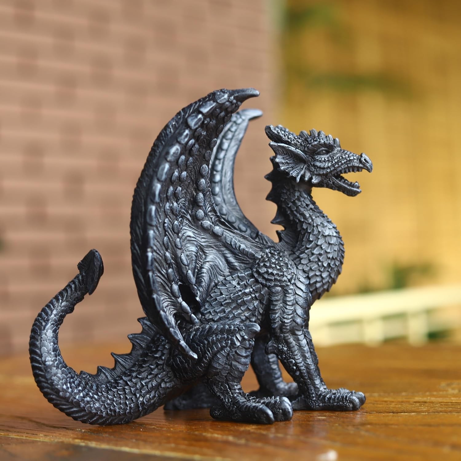 Gothic-Themed Dark Dragon Statue Figurine 8'' Long Majestic Dragon Medieval Myth
