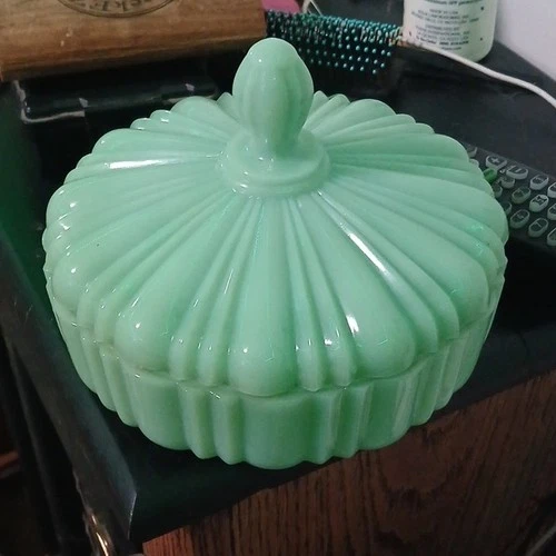 fireking Green jadeite candy dish
