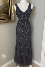 Adrianna Papell Dress Sz 2/XS Beaded Mesh Overlay Gown Wedding Formal Prom GUC