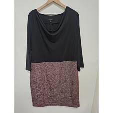 Talbots Black Burgundy Tweed Skirt Cowl Neck Mixed Media Sheath Dress 20