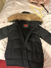Size L Zavetti Canada Winter Coat with Fur Hood Black Excellent Condition
