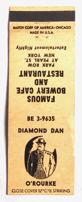 Vintage 1950s/60's Diamond Dan O'Rourke's, New York, NY, Unstruck & Clean