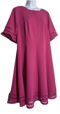 Jessica Howard Trapeze Dress Pink 14W Sheer Mesh Inserts Sleeves & Hem Vibrant