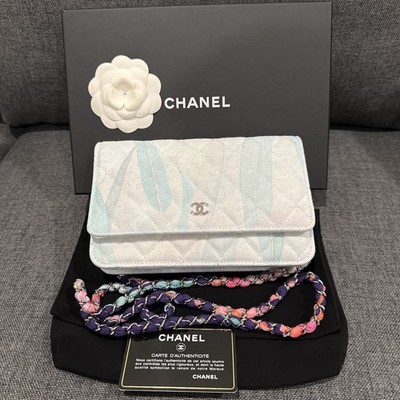 Chanel Light Blue Jungle Jeans Quilted Fabric Wallet On Chain (WOC)