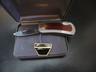 Solid 10 KT Gold Emblem Pocket Knife with Scissors 3 Rubies Free Shipping