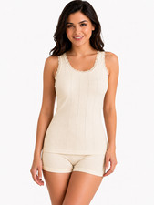 Womens Ladies Ribbed Cotton Wide Strappy Vest Stretchy Lace Comfort Jacquard UK