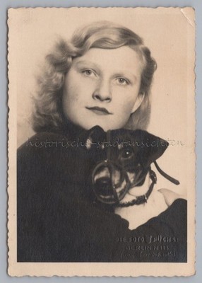 Young Woman with Dog and Muzzle - Berlin 'My Girlfriend Teddy' - Old Photo