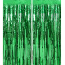 2 PCS 3.28x6.56 ft Green Tinsel Curtain Backdrop Foil Fringe Door Party Decor