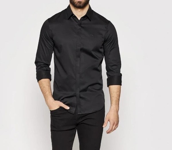 Men Armani Exchange Shirt Black Cotton XL
