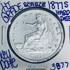 1877 S SILVER TRADE DOLLAR AUTHENTIC HI GRADE U.S. MINT COIN RARE KEY DATE 3877