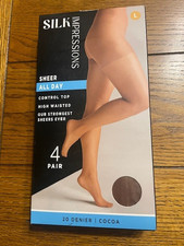 Silk Impressions Pantyhose Size L 4 Pair Box Sheer Cocoa Shade - NEW