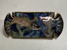 Fish Trout Vintage Porcelain Colorful Brooch Pin Gold Embossed 2” x 1” Marked NR