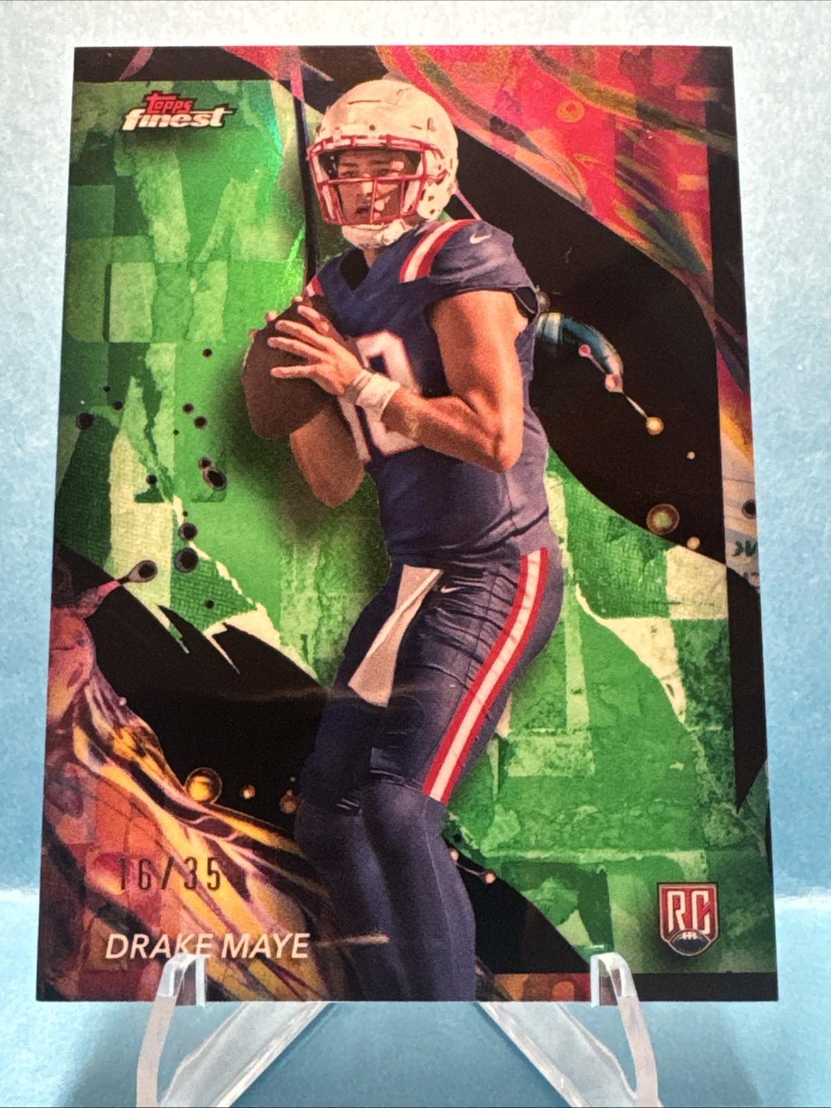 2024 Drake Maye Topps Finest 162 Green Refractor 16/35