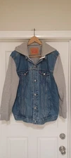Levis Hooded Denim Jacket Mens Blue Gray BUTTON Hoodie Adult XXL  