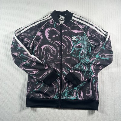 Adidas Full-Zip Allover Print Swirls SST Track Jacket Youth Girls Sz Medium