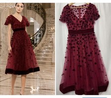 NWOT Mac Duggal EMBELLISHED BUTTERFLY SLEEVE VELVET HEM MIDI DRESS Burgundy XS
