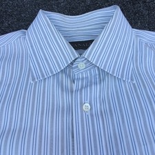 Vtg Canali Dress Shirt Mens 42 16.5 Gray Chevron Blue Striped Long Sleeve Italy