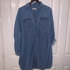 Marks And Spencer Indigo Blue Soft Denim Tunic Mini Dress Size 14/16, Chest 24in