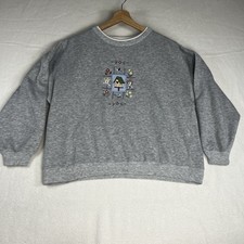 Classic Elements XL Gray Embroidered Birdhouse Sweatshirt Birds Cottagecore