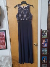 NW Nightway Navy Blue Illusion Lace Sleeveless Long Formal Prom Gown Dress 8P