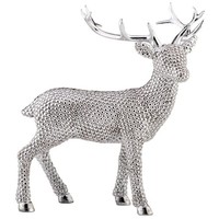 GroßE Stehende Silber Deko Rentier Figur & Geweih - Weihnachten Wildfigur 28 Cm