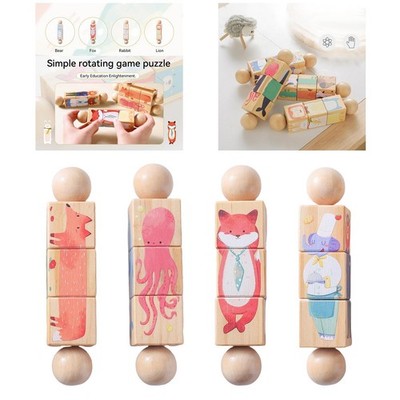 Wooden Twist Toy Focus Improvement Play Fine Skill Rotating Spin Twist Block