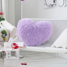 Fluffy Heart Pillow, Faux Fur Throw Pillow,Sherpa 15.7 15.7 Inches Purple