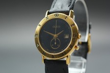 [Exc+5] GUCCI 3800 Jr Black Dial Date Quartz Women's Watch Genuine Leather band