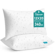 12x20 Waterproof Outdoor Lumbar Pillow Inserts – Set of 2 Firm & Fluffy, Wate...