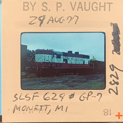 #ad 1977 FRISCO SLSF 629 GP 7 Train Locomotive Slide Monett MO S.P. Vaught Railroad $6.99