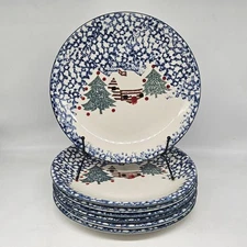 Tienshan Folk Craft Cabin in the Snow Winter Christmas Dinner Plates Set Of 7