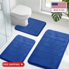 Neween Bathroom Rugs Set 3 Piece, Absorbent Memory Foam Bath Mat, Blue