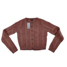 Wild Fable Womens Cropped Sweater Pink Cable Knit Button UP Long Sleeve Size S