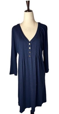 Lilly Pulitzer Dress Women Medium Navy Blue Knit Amberly Pintuck Tee Shirt Mini