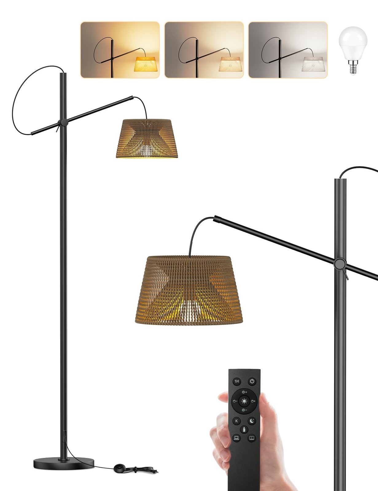 Remote-Controlled Floor Lamp with 3 Adjustable Color Temperatures 2700K-6500K & Stepless Dimming