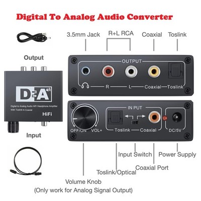 Digital Analog Converter Audio Wandler Konverter Optischer Koaxial Birectional